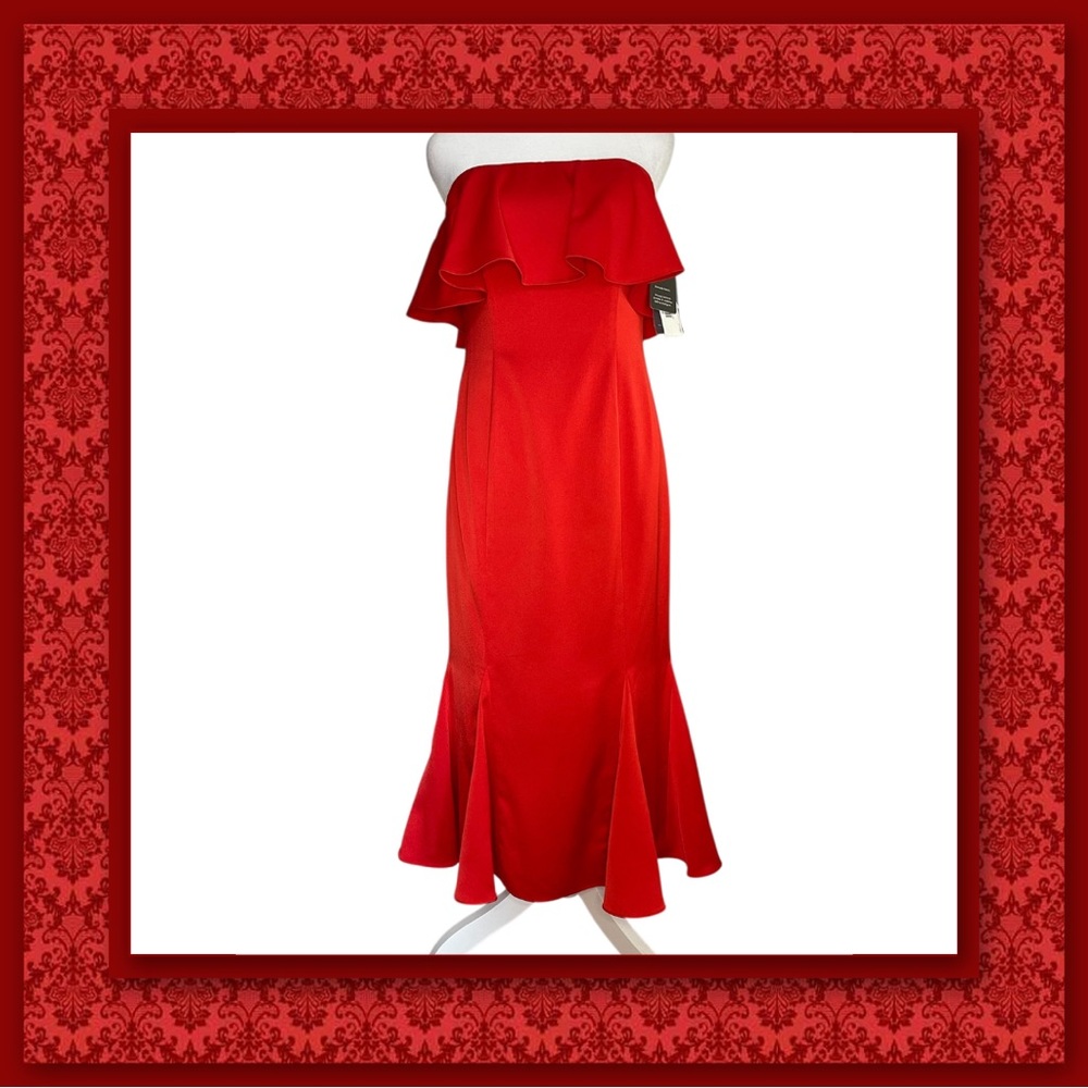 Liv Foster Flame Red Crepe Strapless Dress, Size 6